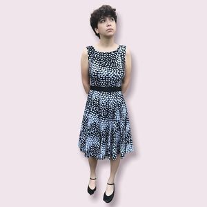 Patterned Black A-line Midi Dress